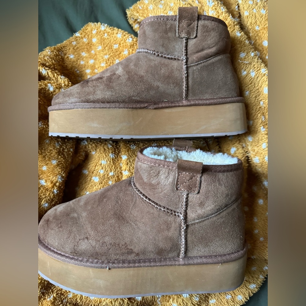 Emu suede platform boots